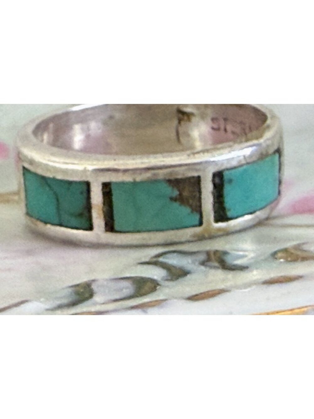 Vintage 60's Bell Trading Post Sterling Turquoise Band Ring Size 9 Unisex